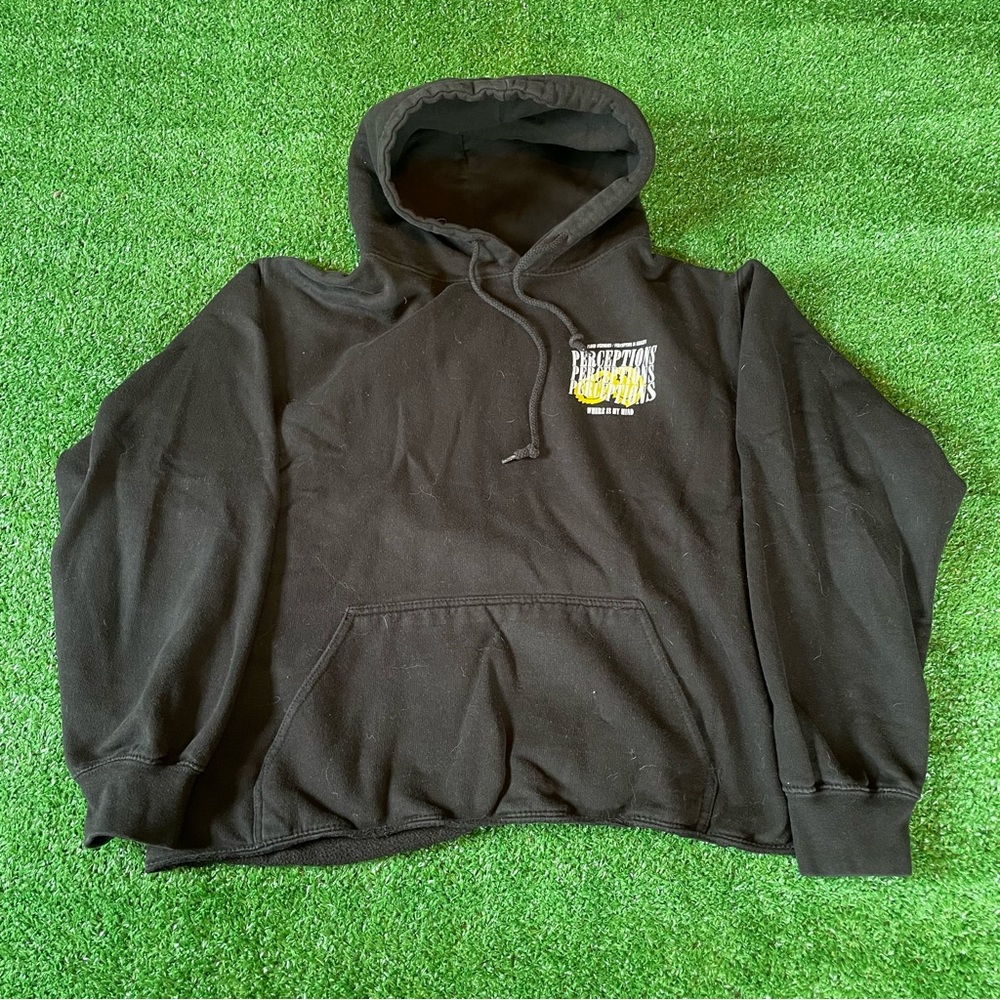 Cropped Black Boxy hoodie smiley faces